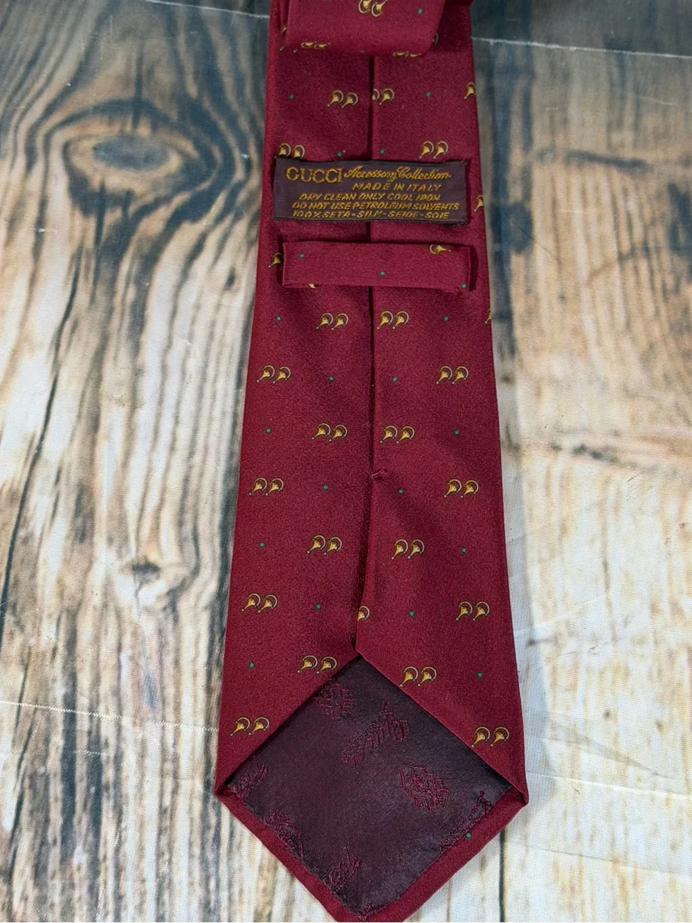 Gucci Accessory Collection Silk Tie Burgundy Gold GG Horsebit Italy Vintage 80’s